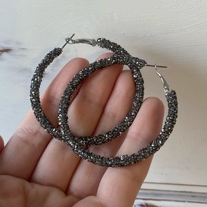 Black Sparkle Hoop Earrings